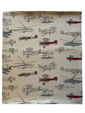 Baby Play Mat or Changing Pad- Airplane Motif Red, Blue, Gray